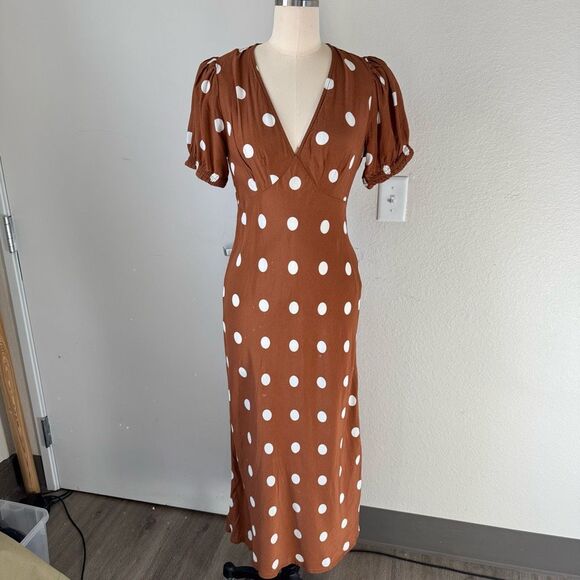 A NEW DAY polka dot maxi dress brown sz s womens - Picture 2 of 9